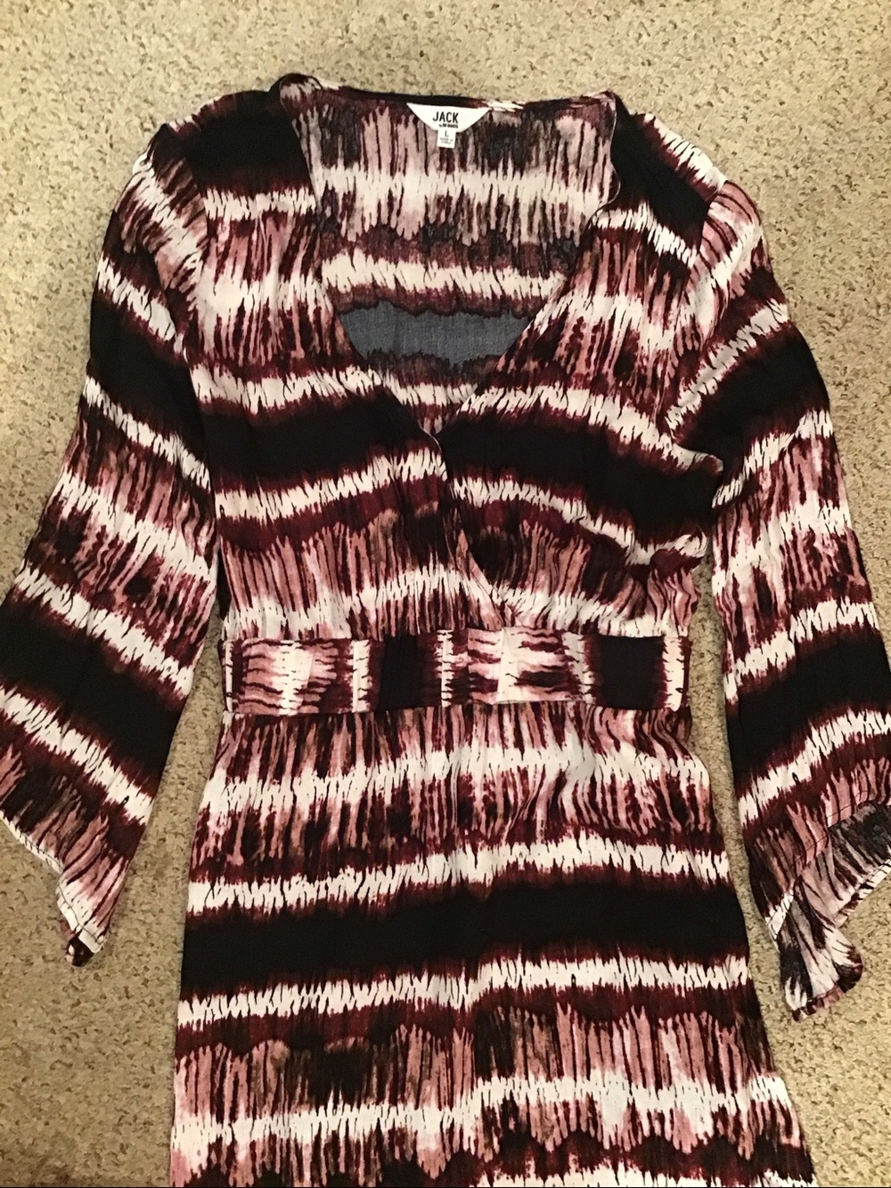 BB Dakota Abstract Printed Dress in Black, White & Burgundy